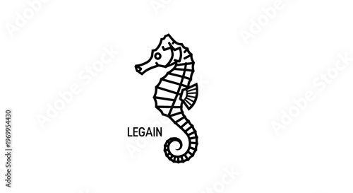 Seahorse illustration in black lines.