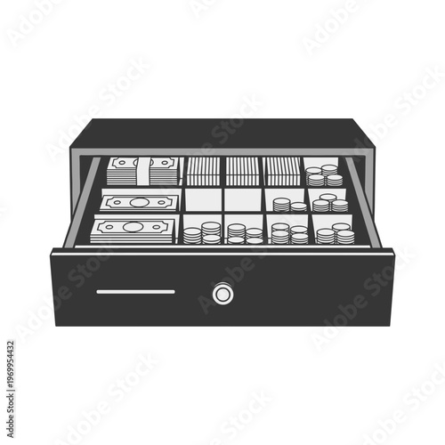 Secure Cash Drawer with Money.