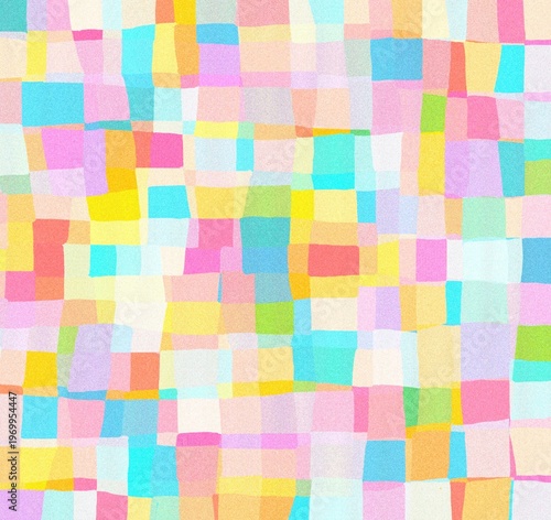 Colorful hand drawn Square Patchwork with soft grainy textured abstract background. modern retro pattern.