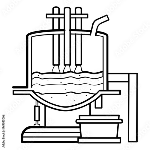 electric arc furnace in steel production concept, high temperature iron melting process vector icon design