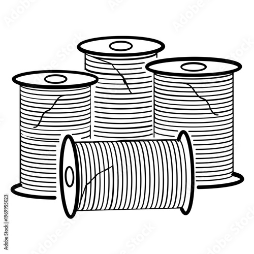metal wire spool concept, coiled cable storage vector icon design,