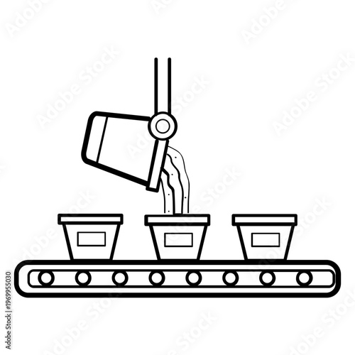 automated molten metal pouring system concept, continuous casting material distribution vector icon design,