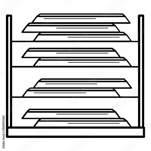metal sheet storage rack concept, organized metal sheet display vector icon design