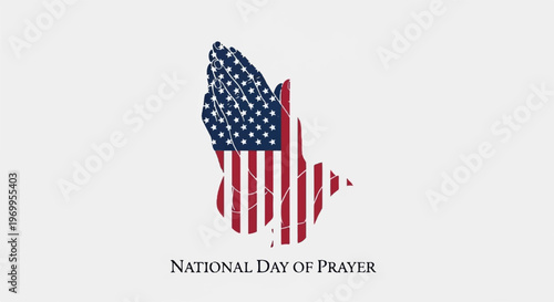 National Day of Prayer graphic featuring praying hands silhouette filled with United States flag pattern on white background for religious observance