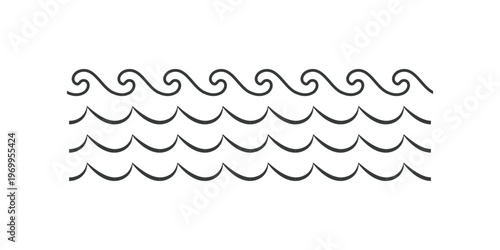 Silhouette wave line. Ocean wave line. Water Wave, Sea Line, and Surf Element. Black water wave. Vector illustration