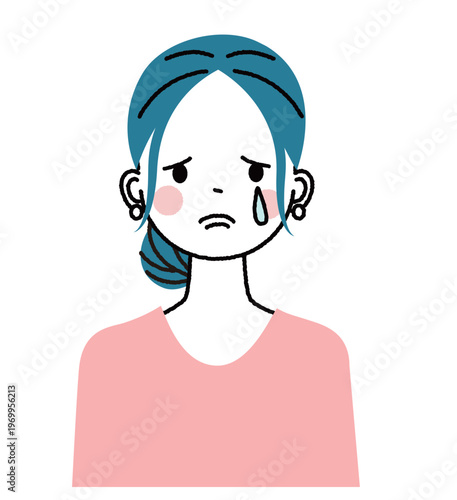 まとめ髪の若い女性　悲しい顔をして泣いている女性