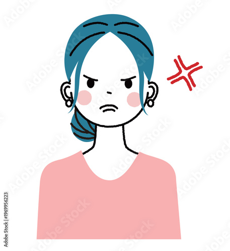 まとめ髪の若い女性　怖い顔で怒っている女性