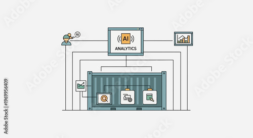 AI analytics and data processing concept with a shipping container
