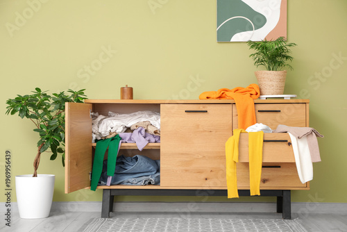 Dresser with scattered clot...