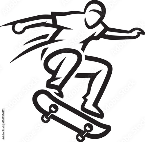 Skateboarder, skateboard icon, action sports, extreme, black line art