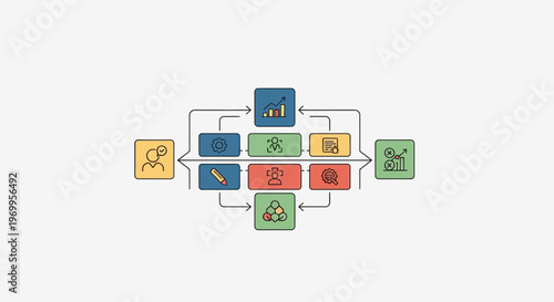 infographic flowchart with business icons and graphs