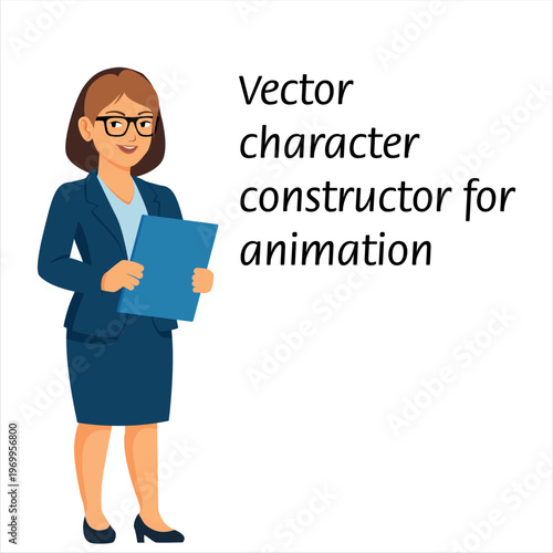 Vector business woman character constructor for animation. Professional office lady with clipboard on layers. Ready to animate flat design person for explainer videos and corporate motion graphics.