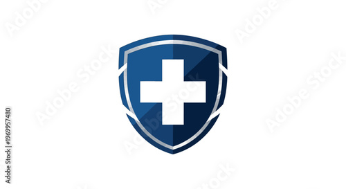 Blue shield with white cross symbol.
