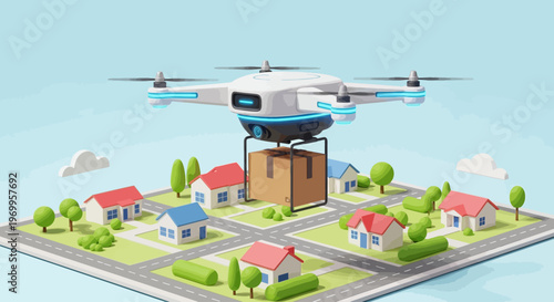 Drone Delivering Package to House.
