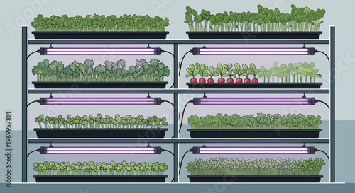 Hydroponic System with Green Plants Growing.