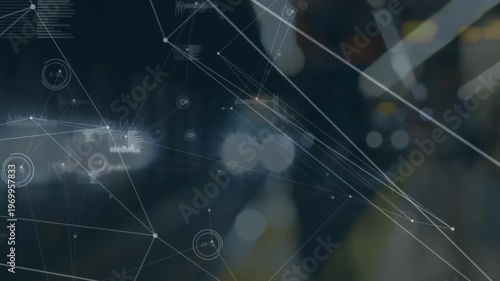 Animation of dots connected with lines over train arriving at underground subway station