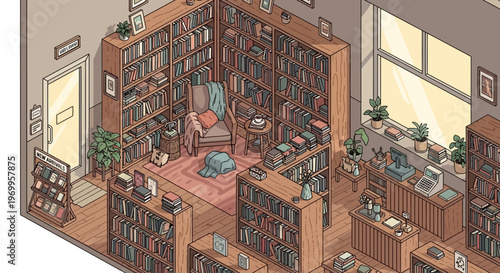 Interior of a large library room.