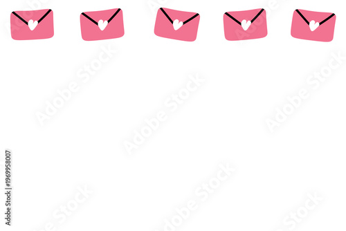Cute heart shaped envelope frame. Romantic concept for Valentines Day. Flat vector design. Black and pink color. Isolated on a white background.
