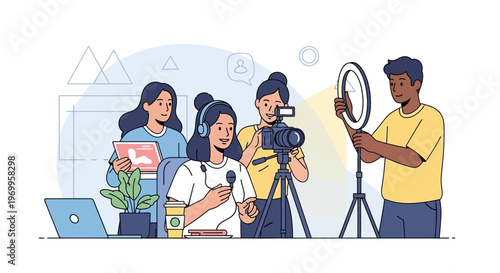 People working with photography equipment.