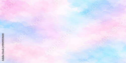Abstract watercolor background featuring a beautiful blue sky with fluffy white clouds and bright summer sunlight for a colorful nature atmosphere