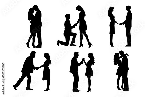 shadow shilloute The man is proposing to the woman Hug each other gesture