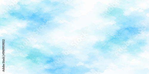 Beautiful blue sky background featuring bright summer sun and fluffy white clouds in a clear natural atmosphere