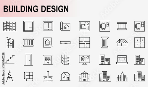 Building Design and Architecture Line Icons, Minimal Outline Vector Set