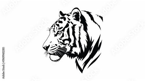 Black and White Tiger Head Illustration 4.