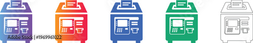 ATM Cash Machine Icons Vector Set