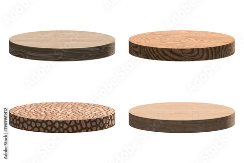 Round wooden podium platform set – natural wood pedestal display mockup