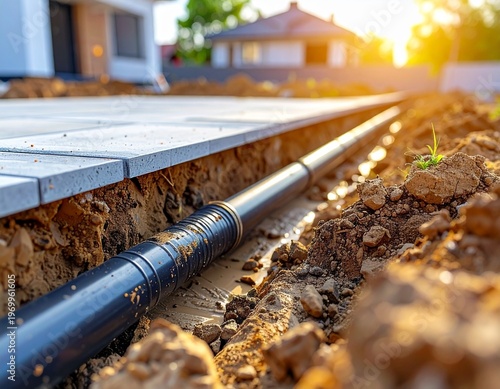 Construction of underground utility lines, including drainage pipes, in a newly developed residential area