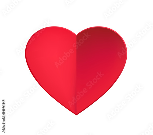 Red Paper Heart 3D Folded Valentine Love Symbol Romantic Card Element Vector Illustration