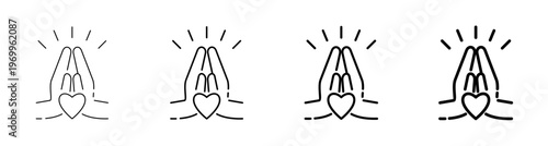 Gratitude and Prayer Hands with Heart Spiritual Line Art Icon Vector Illustration Editable