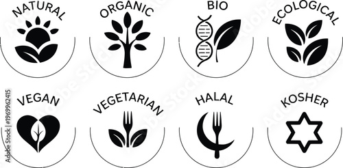 Tableau sur toile Vector Set of Eco Friendly Labels Featuring Natural Organic Bio Ecological Vegan
