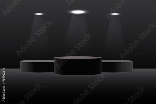Award ceremony stage podium with spotlight black background