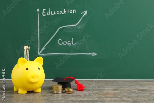 Piggy bank with money and g...