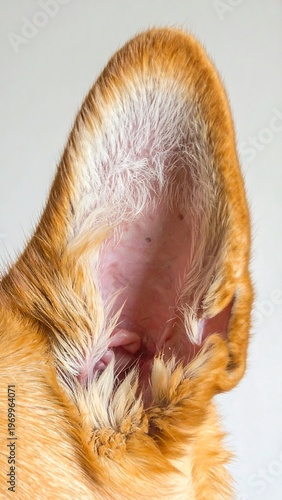 Close-up of a dog's ear with light brown fur