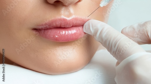 Lip filler hyaluronic acid injection into lips.