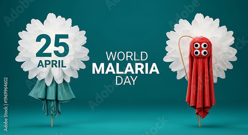 World malaria day awareness campaign featuring cartoon characters and the date april 25th high quality professional