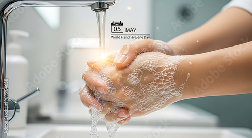 Hands being washed under a faucet with soap and water promoting hygiene awareness high quality professional