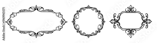 Vintage label set with ornamental flourishes featuring decorative frames, elegant borders, retro design with empty spaces and copy space