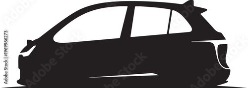 Black car silhouette, modern vehicle icon, automotive shape, side view