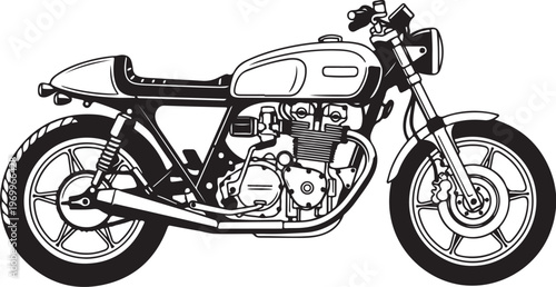 Vintage motorcycle, classic bike, black and white illustration, vector graphics, motorcycle design