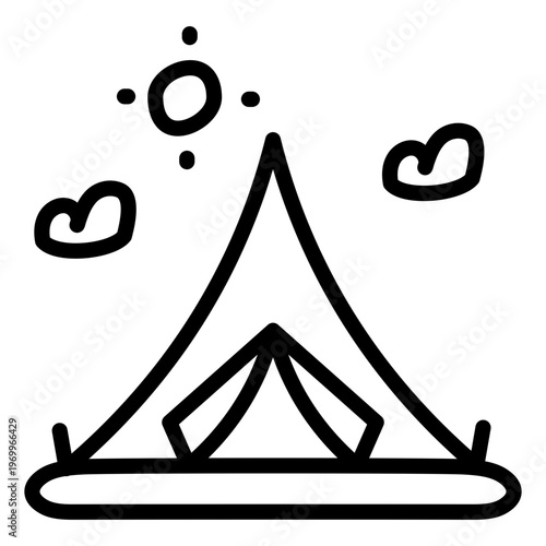 A linear design icon of camp