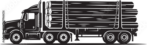 Log truck, lumber transport, wood cargo, heavy haulage, vector illustration
