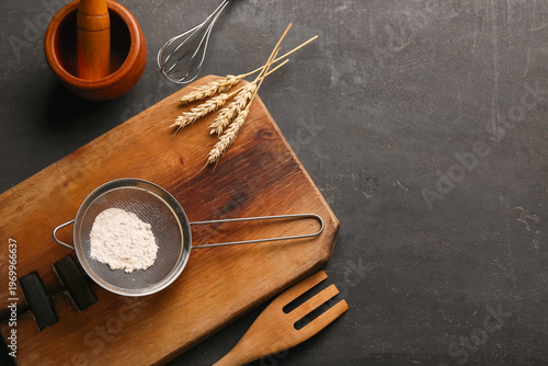Metal sieve with flour, kit...