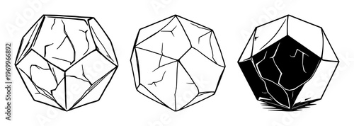 Fluorite crystal set with an octahedron shape and black line art design featuring a geometric form, mineral structure, and natural element with a simple aesthetic and minimal style