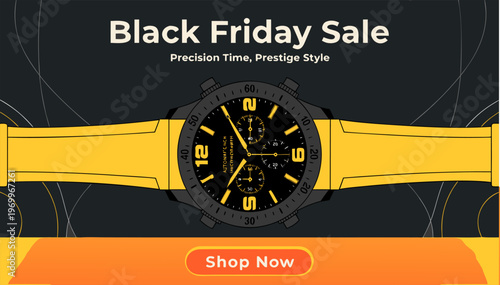 Black Friday Sale Banner with Luxury Chronograph Watch Illustration.eps