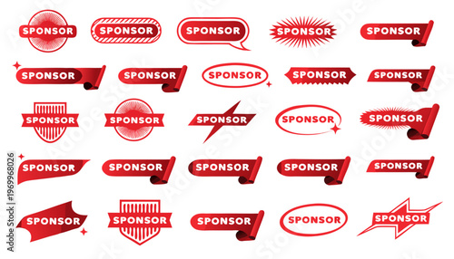 Set of Red Flat Vector Badges and Ribbons for Event Sponsorship and Award Branding.eps