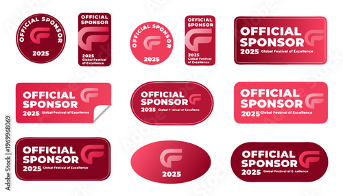 Collection of Red Flat Vector Badges for Event Sponsorship and Award Ceremony Branding.eps